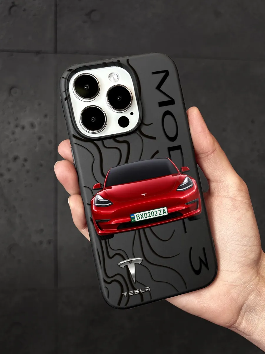 Чохол iPhone з малюнком Tesla Model 3 і номером